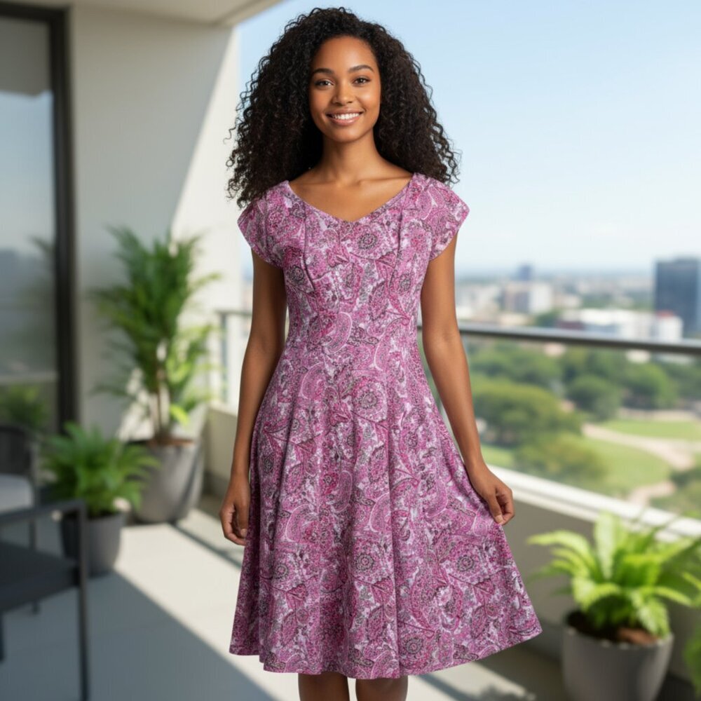 Vintage 50's SEMONT New York Pink Floral Cotton Sequin Dress Size Small